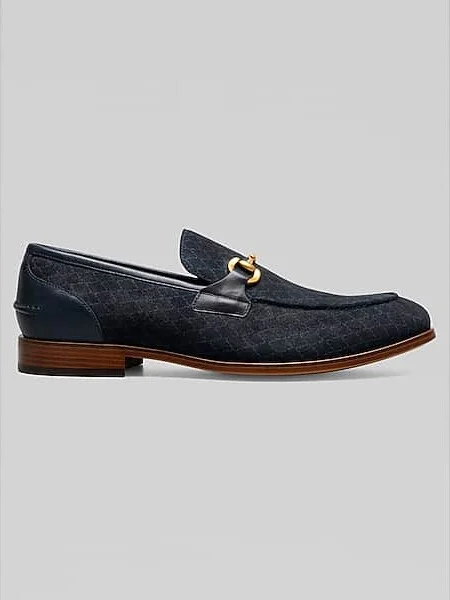 Stacy Adams Men's Brinkley Suede Moc Toe Metal Bit Loafers Navy