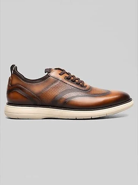 Stacy Adams Men's Edgewood Leather Elastic Lace Wingtip Dress Sneakers Tan