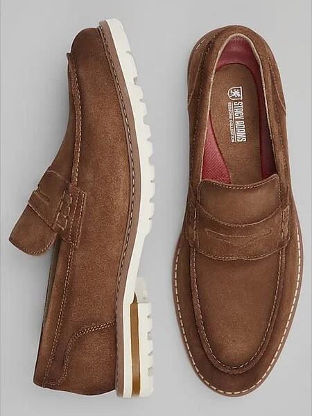 Stacy Adams Men's Hopkins Suede Moc Toe Penny Loafers Brown/White