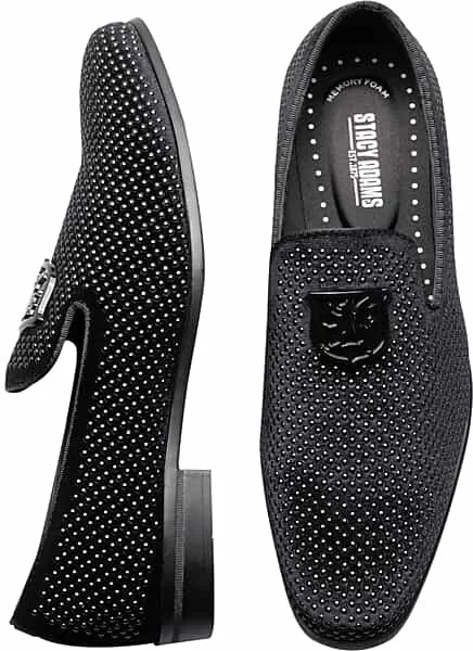 Stacy Adams Men's Swagger Studded Ornament Formal Smoking Loafers Black/Black