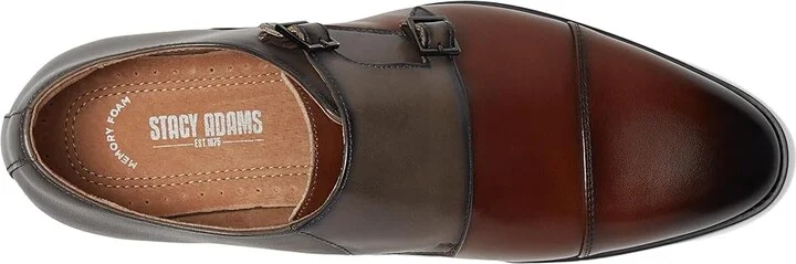 Stacy Adams Raythorne Cap Toe Double Monk Men's Lace Up Wing Tip Shoes Brown/Gray : 7.5 M, Leather - Image 2