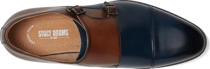 Stacy Adams Raythorne Cap Toe Double Monk Men's Lace Up Wing Tip Shoes Navy/Brown : 7 M, Leather - Image 2