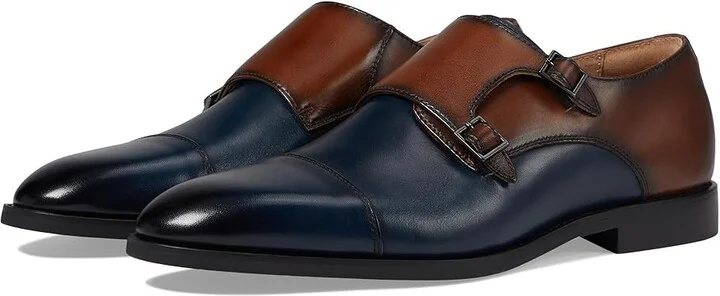 Stacy Adams Raythorne Cap Toe Double Monk Men's Lace Up Wing Tip Shoes Navy/Brown : 7 M, Leather