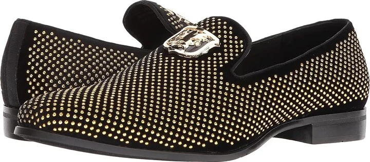 Stacy Adams Swagger Studded Ornament Loafer Men's Shoes Black/Gold : 7 D - Medium, Velvet