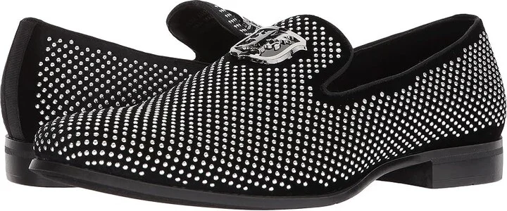 Stacy Adams Swagger Studded Ornament Loafer Men's Shoes Black/Silver : 7.5 D - Medium, Velvet