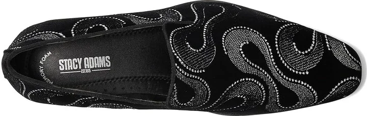 Stacy Adams Swainson Embroidered Slip-On Loafer Men's Lace Up Wing Tip Shoes Black/Silver : 11.5 M, Rubber/Satin - Image 2