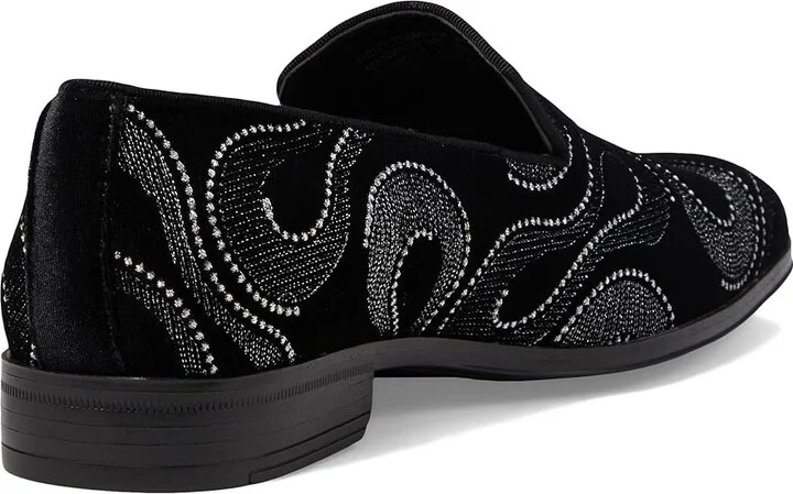 Stacy Adams Swainson Embroidered Slip-On Loafer Men's Lace Up Wing Tip Shoes Black/Silver : 11.5 M, Rubber/Satin - Image 4
