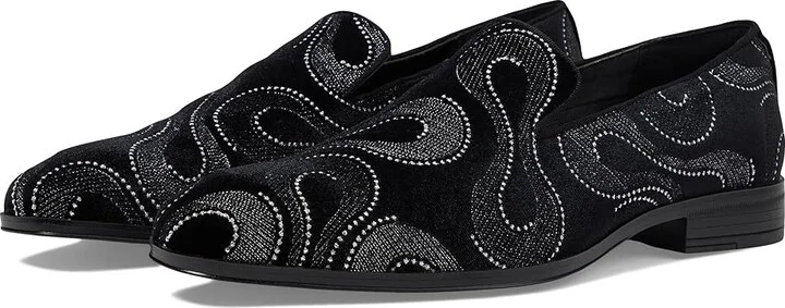 Stacy Adams Swainson Embroidered Slip-On Loafer Men's Lace Up Wing Tip Shoes Black/Silver : 11.5 M, Rubber/Satin