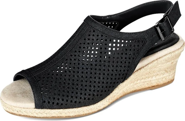 Stacy Womens Perforated Espadrille Wedge Sandals