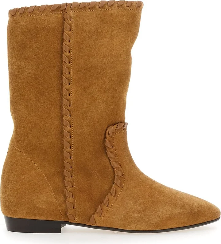 'staeni' Brown Ankle Boots With Beveled Toe And Low Heel In Suede Woman