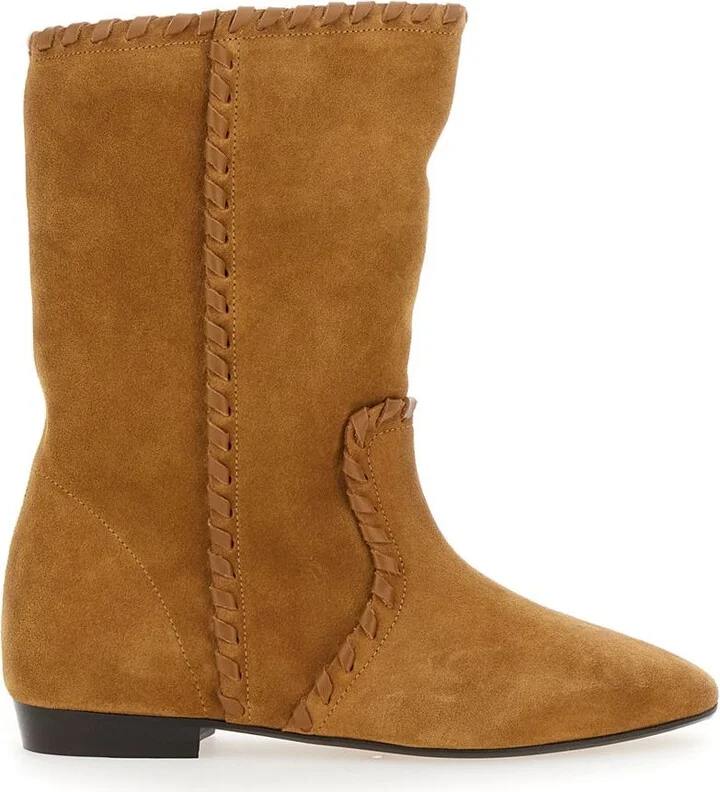 'Staeni' Brown Ankle Boots With Beveled Toe And Low Heel In Suede Woman