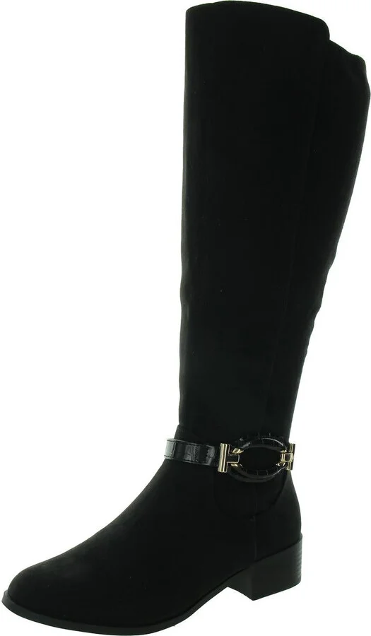 Stanell Womens Faux Suede Round Toe Knee-High Boots