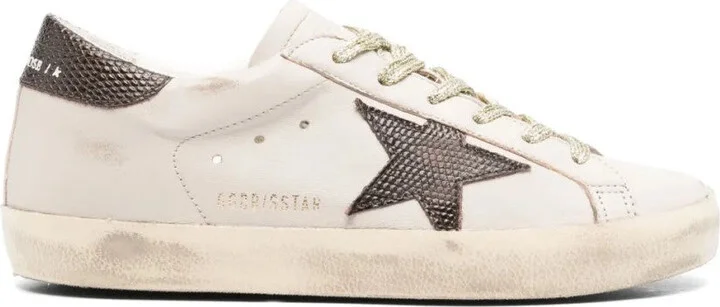 Star-Embellished Grey Leather Sneakers