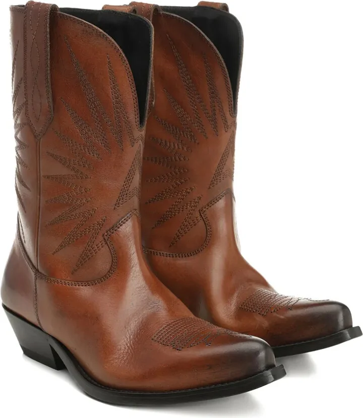 Star-Embroidered Leather Boots - Image 2