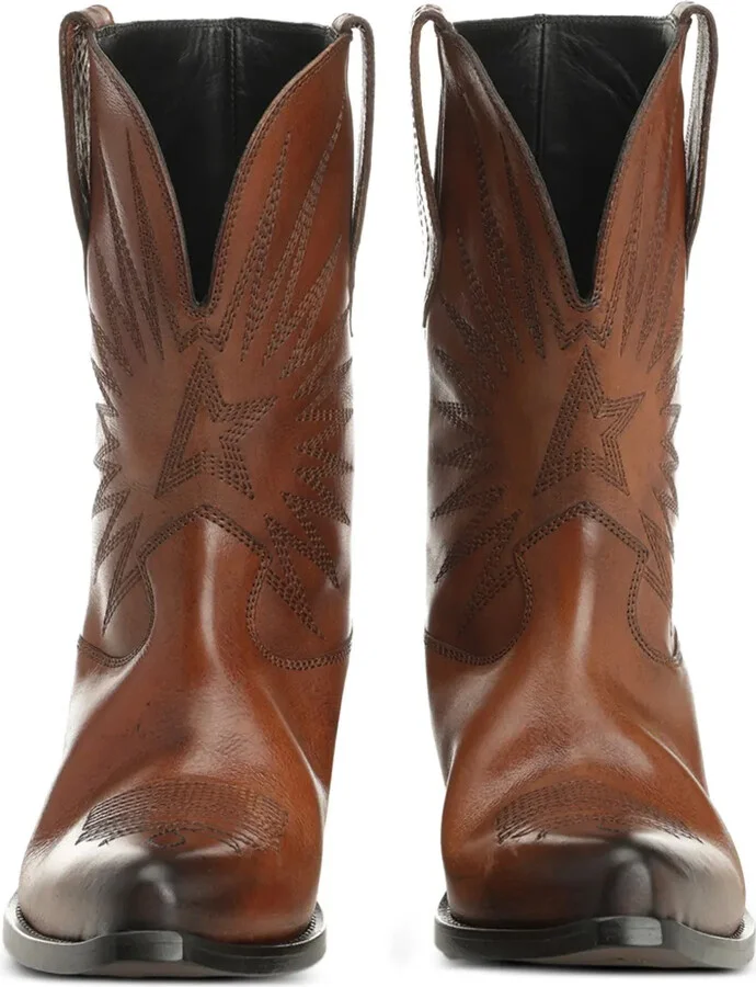 Star-Embroidered Leather Boots - Image 4