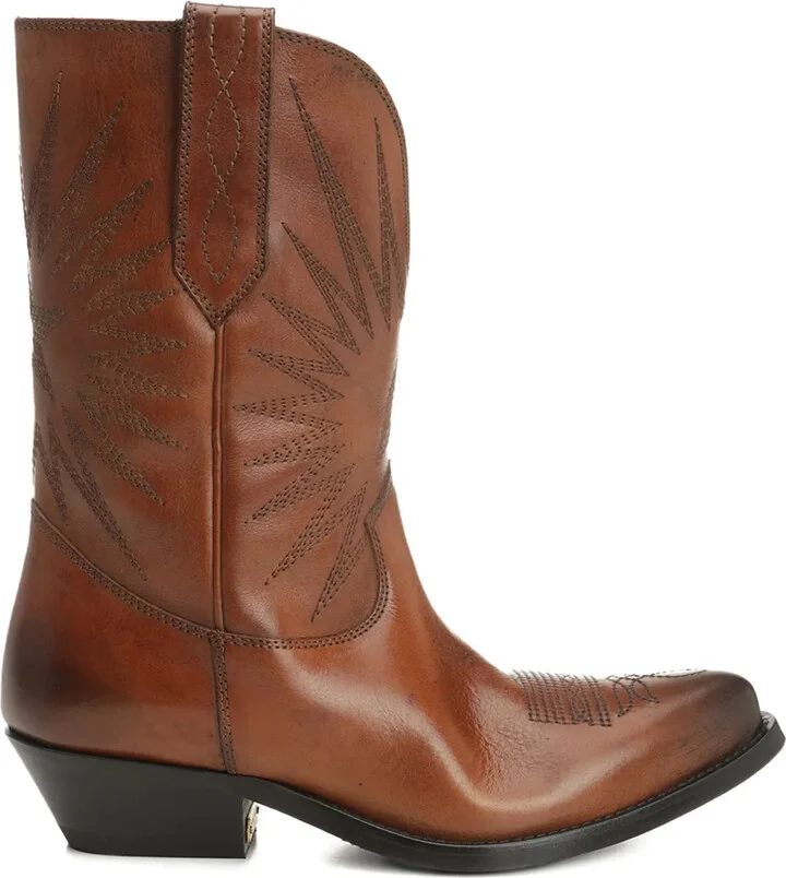 Star-Embroidered Leather Boots