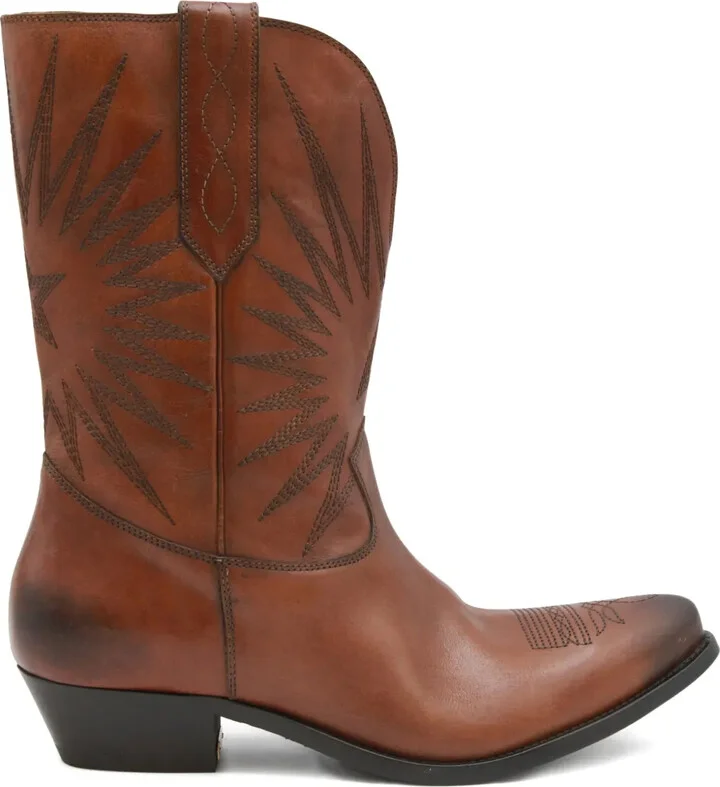 Star-Embroidered Leather Boots