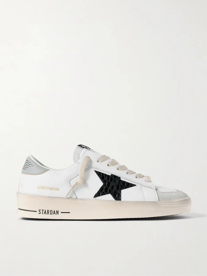Stardan Distressed Suede-Trimmed Leather Sneakers