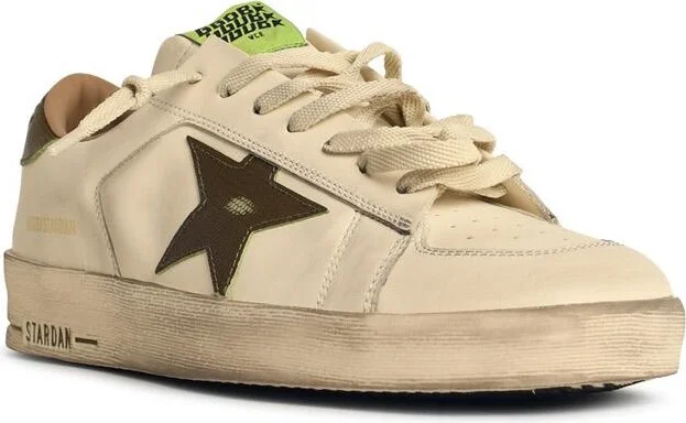 'stardan' White Leather Sneakers With Green Star And Heel - Image 2