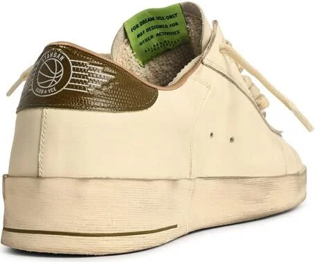 'stardan' White Leather Sneakers With Green Star And Heel - Image 3