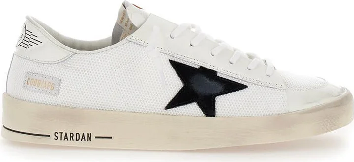 'Stardan' White Low Top Sneakers With Star Patch In Leather And Fabric Man
