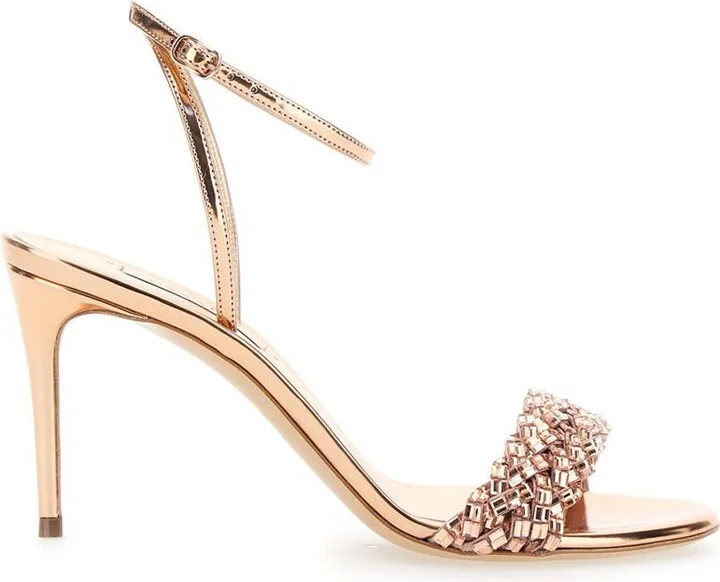 'Starlink' Pink Sandals With High Stiletto Heel And Braided Embellishment In Ecoleather Woman