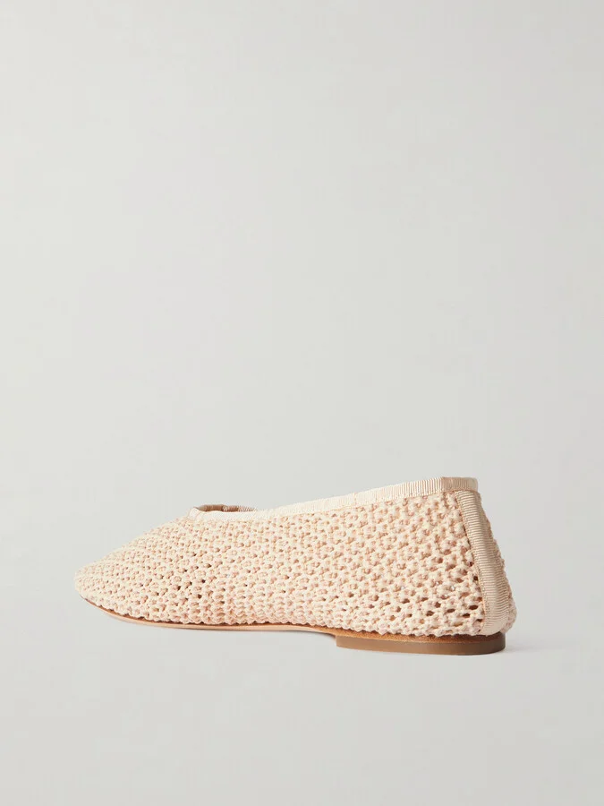 STAUD - Alba Grosgrain-trimmed Crocheted Ballet Flats - Cream - Image 3