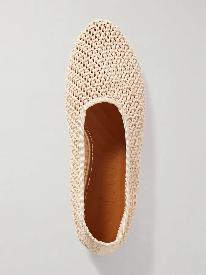 STAUD - Alba Grosgrain-trimmed Crocheted Ballet Flats - Cream - Image 5