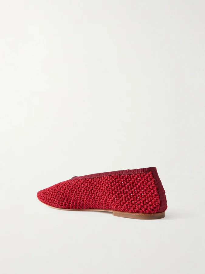 STAUD - Alba Grosgrain-trimmed Crocheted Ballet Flats - Red - Image 3
