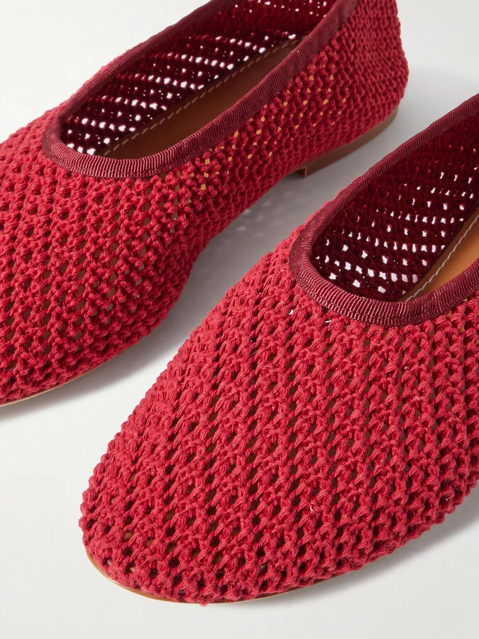 STAUD - Alba Grosgrain-trimmed Crocheted Ballet Flats - Red - Image 4