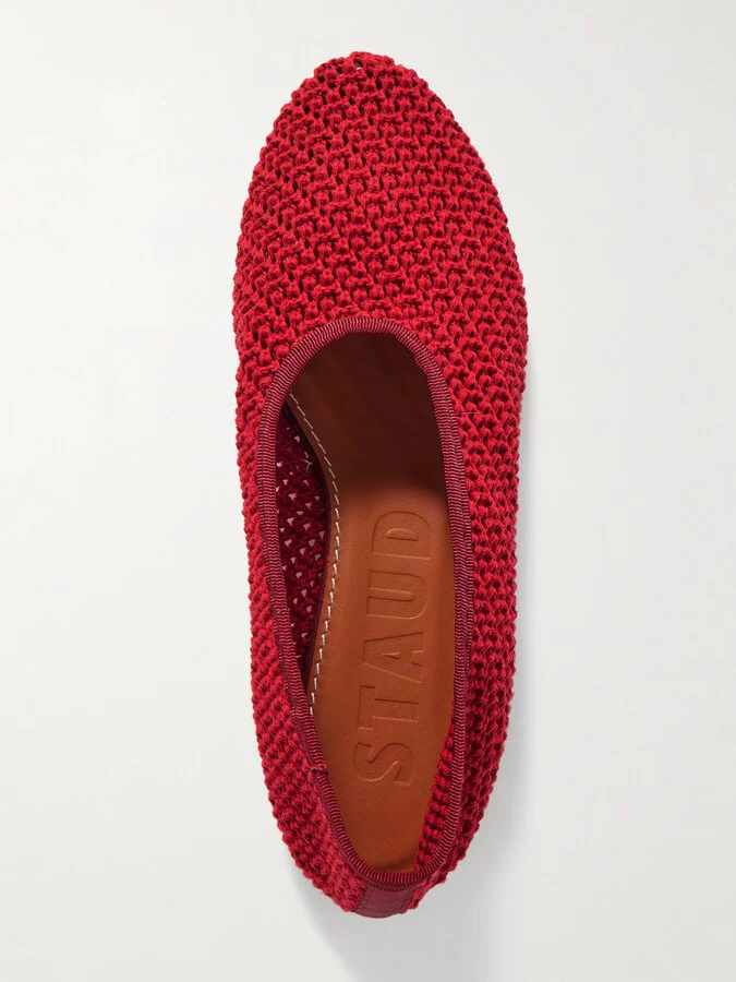 STAUD - Alba Grosgrain-trimmed Crocheted Ballet Flats - Red - Image 5