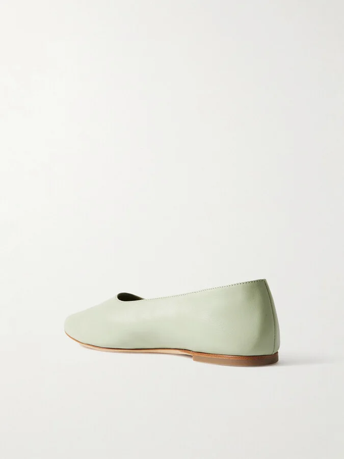 STAUD - Alba Leather Ballet Flats - Green - Image 3