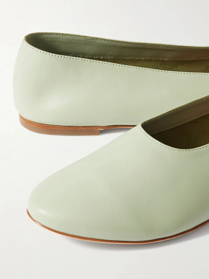 STAUD - Alba Leather Ballet Flats - Green - Image 4
