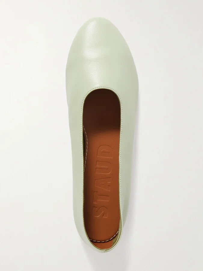 STAUD - Alba Leather Ballet Flats - Green - Image 5