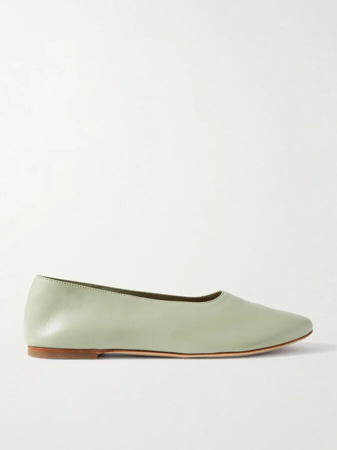 STAUD - Alba Leather Ballet Flats - Green