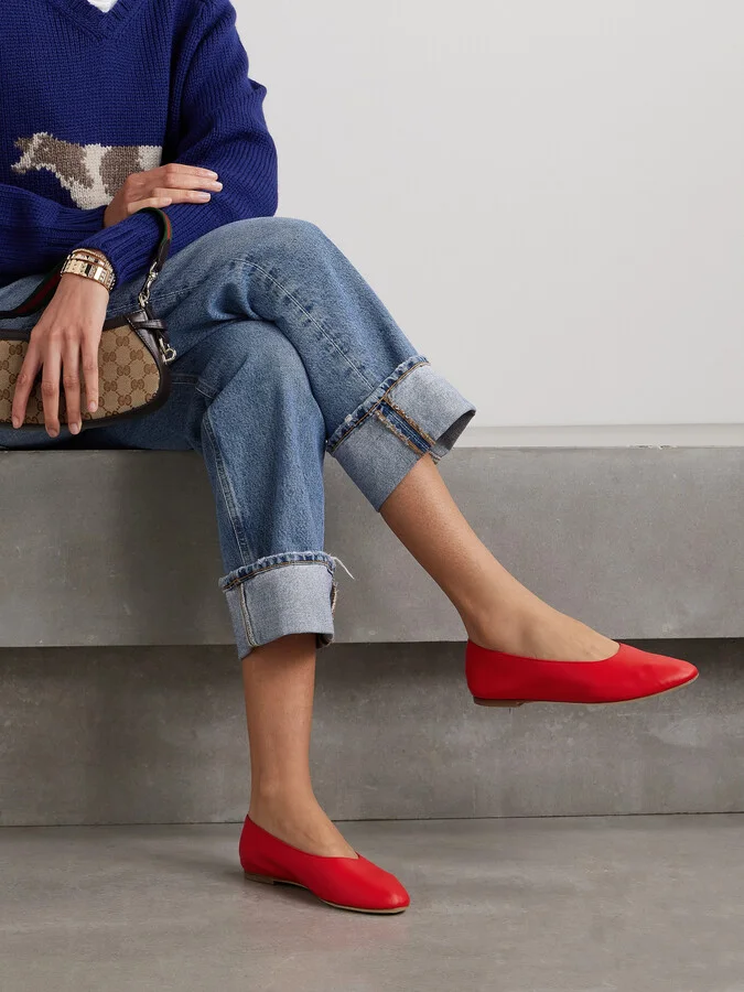 STAUD - Alba Leather Ballet Flats - Red - Image 2