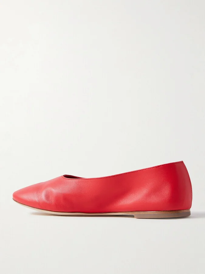 STAUD - Alba Leather Ballet Flats - Red - Image 3