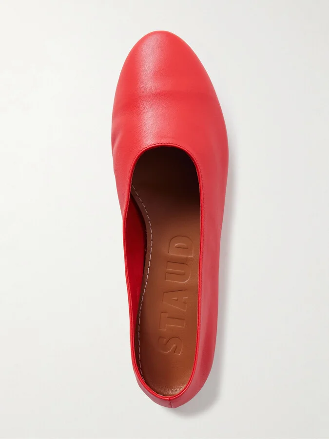 STAUD - Alba Leather Ballet Flats - Red - Image 5