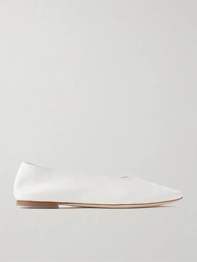 STAUD - Alba Leather Ballet Flats - White