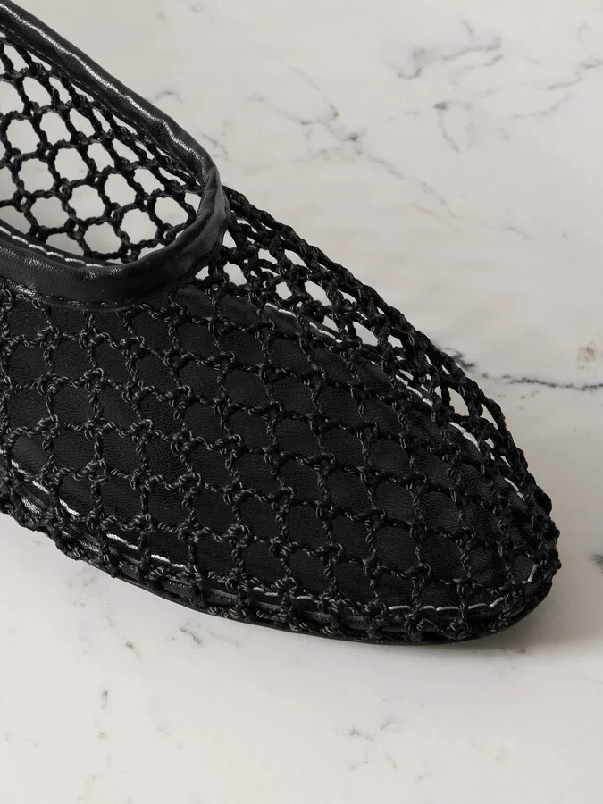 STAUD - Alba Leather-trimmed Crochet Ballet Flats - Black - Image 4