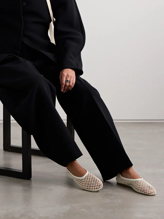 STAUD - Alba Leather-trimmed Crocheted Ballet Flats - Off-white - Image 2