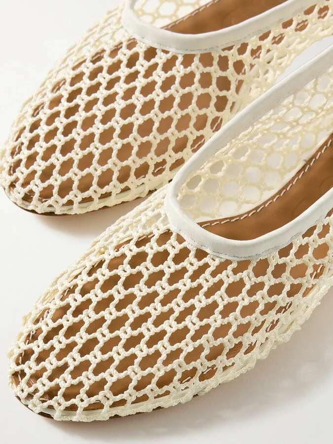STAUD - Alba Leather-trimmed Crocheted Ballet Flats - Off-white - Image 4