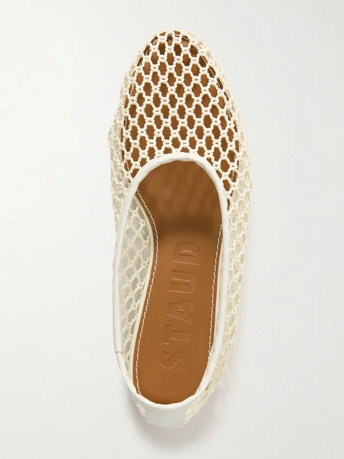 STAUD - Alba Leather-trimmed Crocheted Ballet Flats - Off-white - Image 5