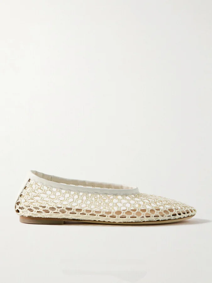 STAUD - Alba Leather-trimmed Crocheted Ballet Flats - Off-white