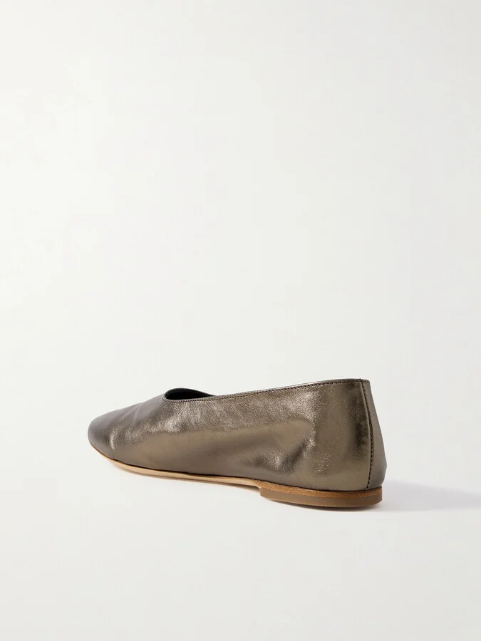 STAUD - Alba Metallic Leather Ballet Flats - Brown - Image 3