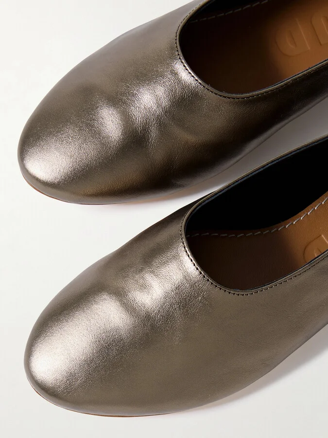 STAUD - Alba Metallic Leather Ballet Flats - Brown - Image 4
