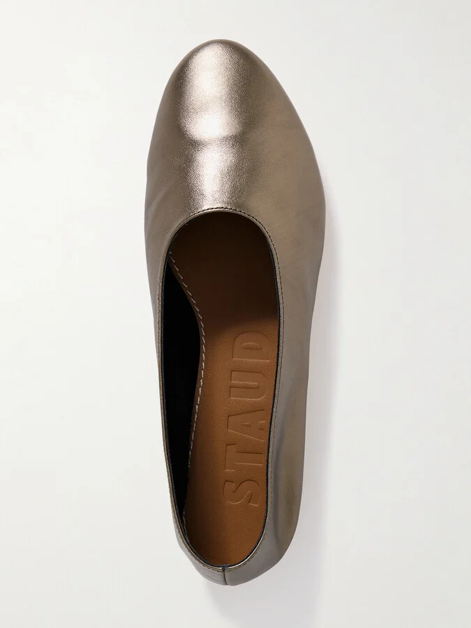 STAUD - Alba Metallic Leather Ballet Flats - Brown - Image 5