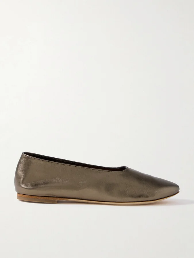 STAUD - Alba Metallic Leather Ballet Flats - Brown