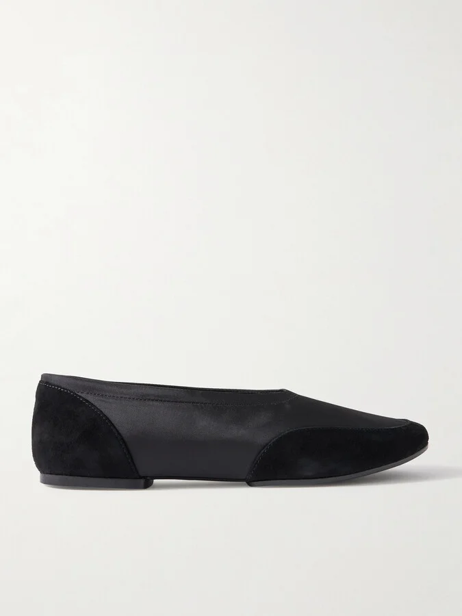 STAUD - Alba Sport Suede-trimmed Shell Ballet Flats - Black