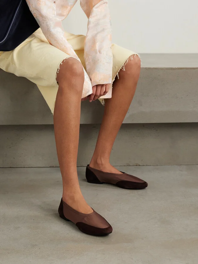 STAUD - Alba Sport Suede-trimmed Shell Ballet Flats - Brown - Image 2